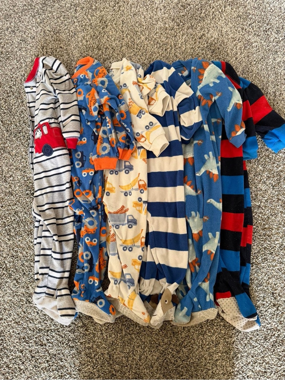 Kids Blue and Multicolor Pajama Sleep Set - Cozy Striped & Patterned Footed PJ
